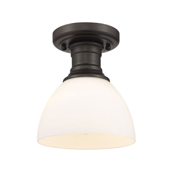 Hines Rubbed Bronze Opal Glass Seven-Inch One-Light Semi Flush Mount, image 1